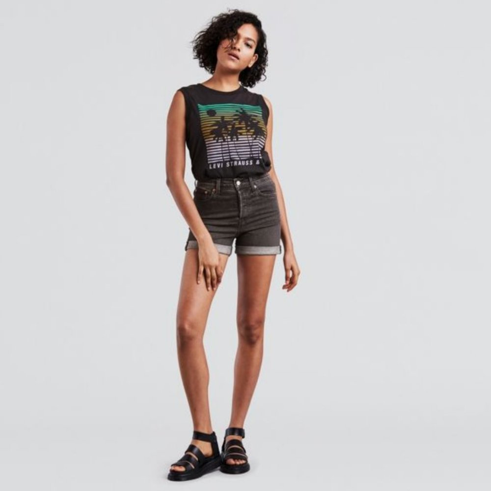 SOLD - Levi's Black Cheeky High-Waisted Jean Shorts Size 24